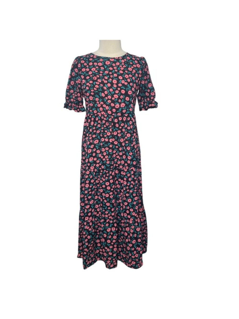 Naggoo Floral‎ Maxi Dress Small Black Pink New Short Sleeves